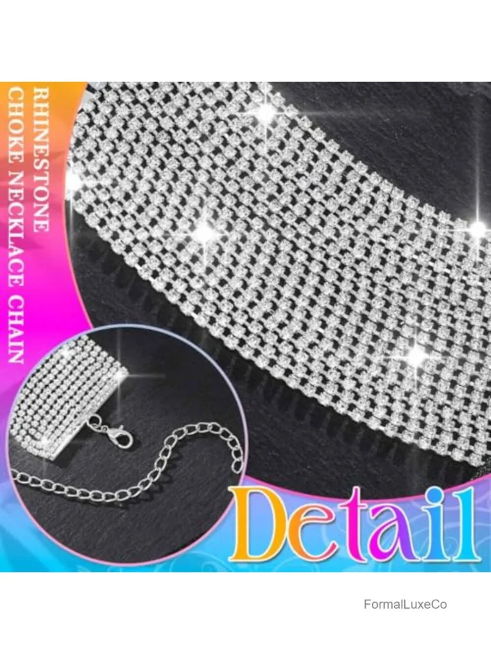 Rhinestone Choker Necklace Cable Chain Sparkly Crystal Short Necklace Prom Party